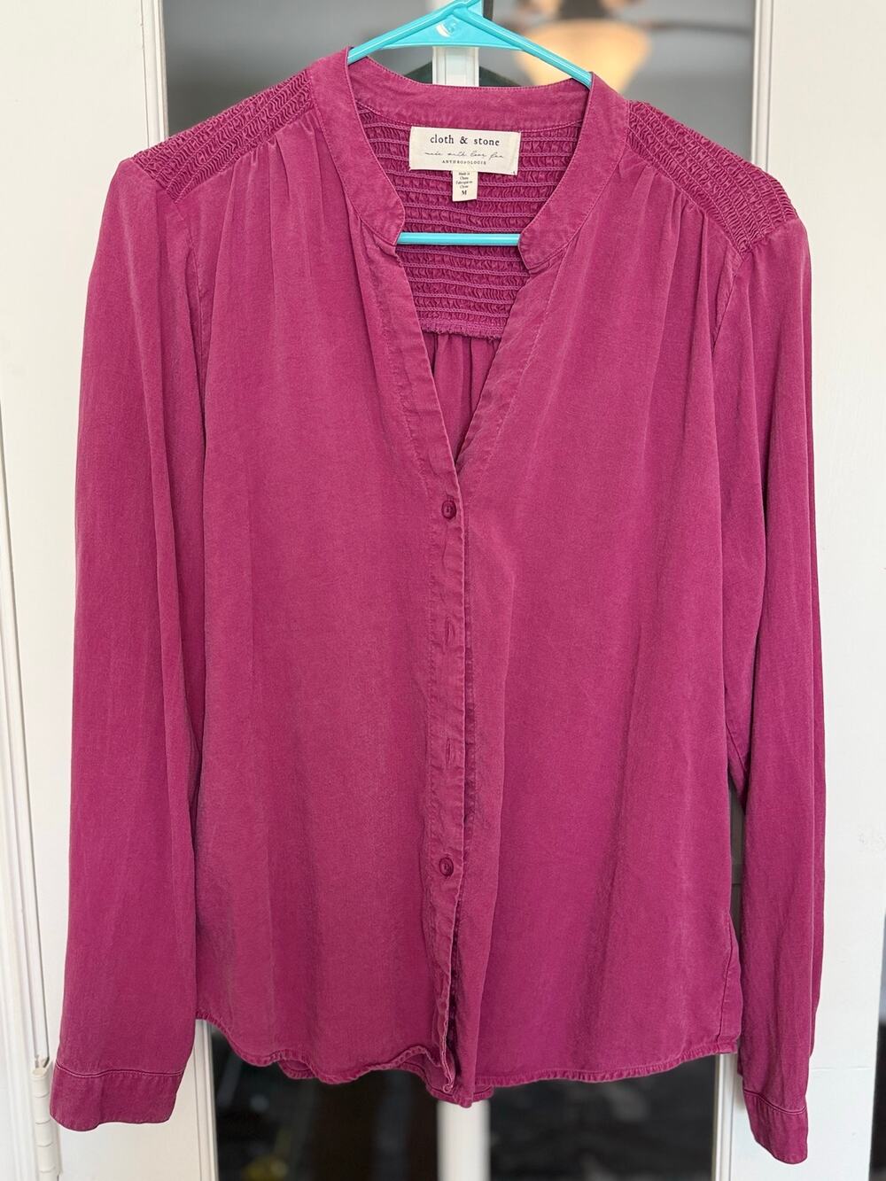 Cloth & Stone Anthropologie Pink Tencel Button Down Blouse M